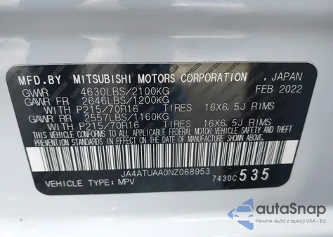2022 Mitsubishi Eclipse Cross Es S-Awc from USA, damaged, VIN JA4ATUAA0NZ068953